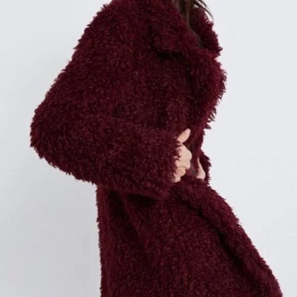 Zara Burgundy Teddy Coat XS - Picture 3 of 8